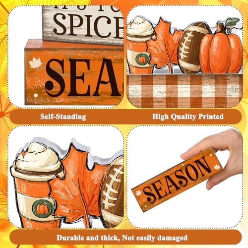 Lineshading 4 Pcs Fall Football Table Decor, Pumpkin Spice Coffee Bar Sign - Image 4