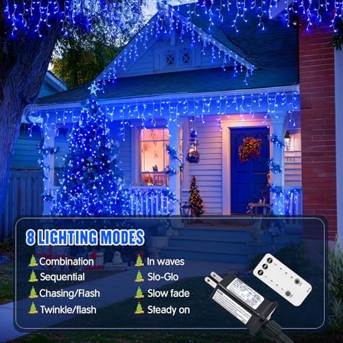 JMEXSUSS Blue Christmas Icicle Lights for Outside, 400 LED 38.8 FT - Image 3