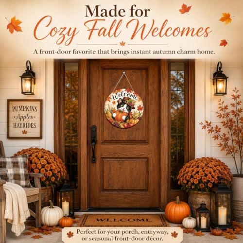 Fall Door Decor Wooden Cat Welcome Sign for Front Door - Image 3