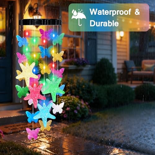 (New) Solar Wind Chimes for Outside, Butterfly Wind Chimes, Outdoor Decorative Wind Chimes with 2 Light Modes for Patio, Garden, Yard, Porch, Gifts for Mom, Grandma, Wife, Family and Friends - Image 3