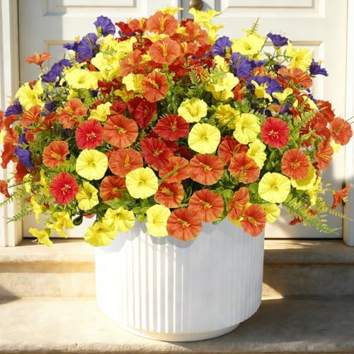 Artificial Morning Glory UV Resistant Outside 36 pcs 4 Colors Garden Artificial Flowers Outdoors, Realistic Faux Silk Morning Glory Fake Morning Glory Plants for Porch Planters Window Wedding Decor - Image 3