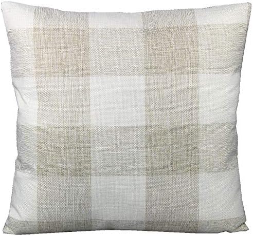 VAKADO Beige Buffalo Plaid Cotton Linen Throw Pillow Covers 24x24 Set of 2 - Image 2