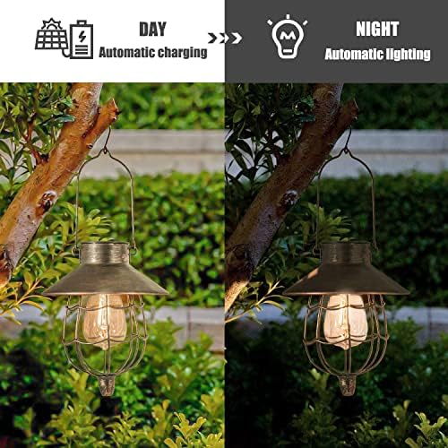 YAKii 6 Pack Solar Lantern Hanging Waterproof Outdoor Metal Solar Lamp with Warm White Light Decorate for Yard Garden Pathway Patio Porch (Antique Copper) - Image 3