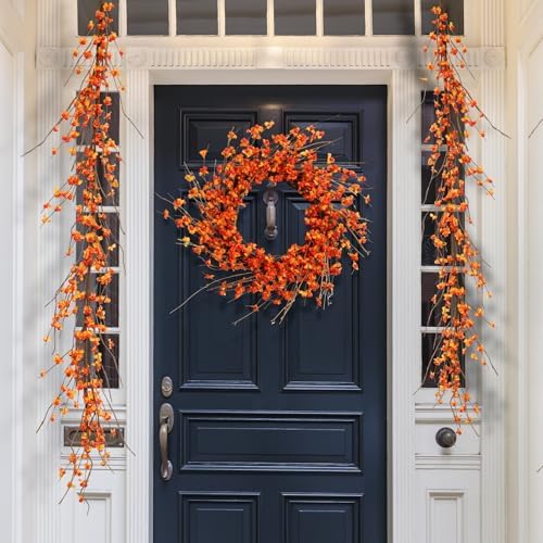 Artificial Bittersweet Garland for Fall Décor 60-Inch, Autumn Berries and Leaves for Thanksgiving, Halloween, and Wedding Decorations – Perfect for Mantels, Staircases, and Centerpieces - Image 3