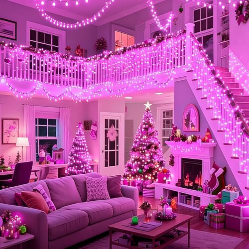 LAMPHOME 100 LED Pink Valentine Lights, 21.6ft Valentine Room Lights Green Wire, connectable Plug in Pink Christmas String Light Indoor Outdoor for Bedroom Valentines Day Party Galentine's Day Deco - Image 3
