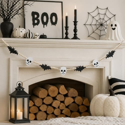6.7 FT Halloween Decorations Garland with Bat and Skull Wooden Bead Decor by KLYRO