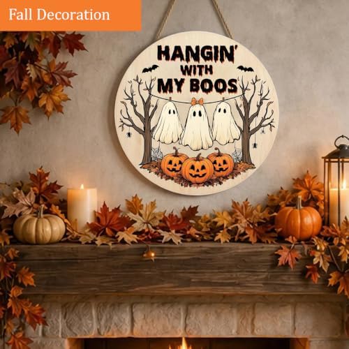 Halloween Decorations Wooden Sign for Home, Hangin' with My Boos Ghost Sign - Image 6