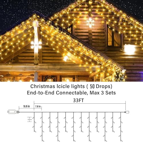 Joomer 33FT Christmas Icicle Lights Outdoor Connectable Warm White - Image 3