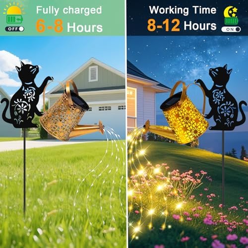 Solar Garden Lights Outdoor Decor, Watering Can with Cat Stake, Waterproof - Image 3