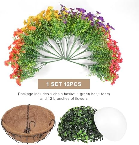 Artificial Faux Hanging Flowers Plants Basket for Outdoors Outside Spring Summer Decoration,Hanging Planters with Silk Fake Flowers Realistic UV Resistant Balcony Porch Garden Patio Home(4 Multicolor) - Image 5