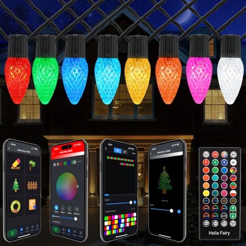 Smart C9 Christmas Outdoor Lights, 99FT 150LEDs APP Remote Control String Lights, DIY Chasing Xmas Lights, RGB Color Changing with Timer & Music Sync for Holiday Xmas Tree Decoration by Unknown