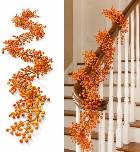 Thiccywoov 2 Pack 9 ft Fall Berry Garland Artificial Autumn Orange Vine by Jgiusenfg
