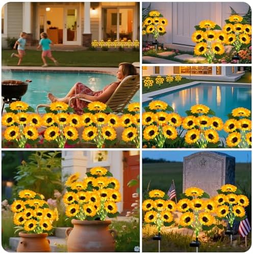 Solar Lights Outdoor 4 Pack 24 Solar Sunflower Flowers Lights Garden Decor - Image 2
