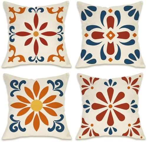 Fahrendom Mexican Talavera Tile Decorative Throw Pillow Covers by Fahrendom