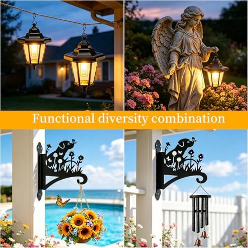 VOOKRY Solar Wall Lanterns Outdoor, Waterproof 2 Pack Hanging Lights with Dog Hooks, Wall Mount Sconce with 3 Solar Panels for Patio Porch Yard Garden Decor, Dusk to Dawn 2700K Warm White - Image 5