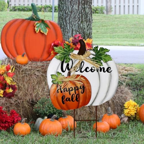 18" H Metal Pumpkin Garden Stake Grateful Fall Pumpkins Welcome Yard Sign - Image 3