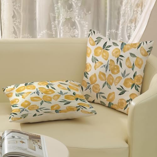 Summer Pillow Covers 16x16 Inch Set of 2 Yellow Lemon Pillow Covers Summer Outdoor Decorative Pillow Cases Linen Farmhouse Yellow Cushion Covers Decor for Couch Living Room Bedroom Sofa - Image 5