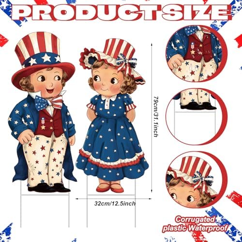 Beeveer 2 Pcs 4th of July Decorations Vintage Patriotic Yard Decor Outdoor 250th Anniversary Memorial Day Yard Sign with Stakes Front Door Hanging Sign for Porch Door Garden Patio Lawn Party Supplies - Image 2