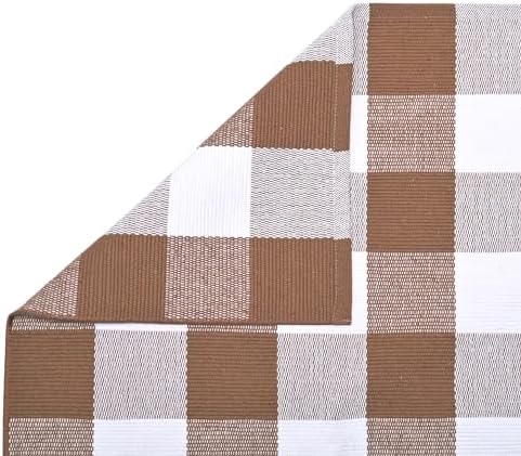 Ckorzen Coffee and White Plaid Rug, 4' x 6' Outdoor Front Porch Door Decor Mat, Washable Cotton Woven Farmhouse Area Rug for Layered Door Mats Carpet, Entryway, Easter Décor - Image 5