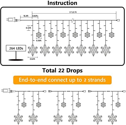 Christmas Snowflake Lights Outdoor, 17.22ft 264 LED Snowflake Icicle Lights with 22 Drops, 8 Modes connectable Plug In Christmas Light Waterproof for Eaves, Garden, Indoor & Outdoor Decor (Multicolor) - Image 6