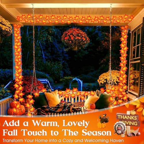 Fall Solar Lights Maple Leaves Pumpkin Garland String Outdoor Decorations - Image 3