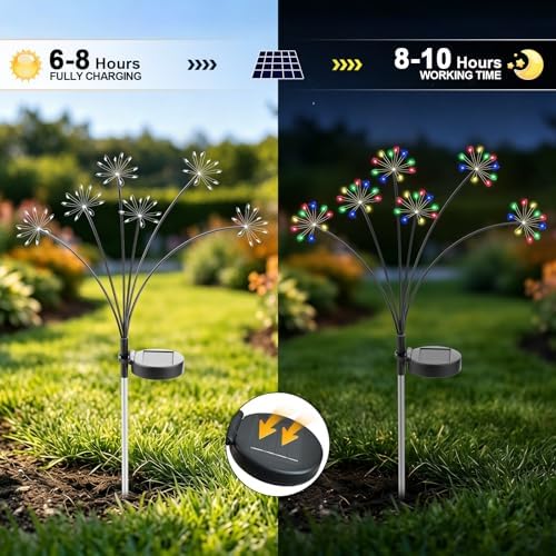 Solar Garden Lights Outdoor, Upgraded Solar Swaying Starburst Light Waterproof with 2 Modes, Solar Fairy Firework Lights for Yard Patio Pathway Flowerbed Balcony Garden Decoration (Multicolor, 4 Pack) - Image 3