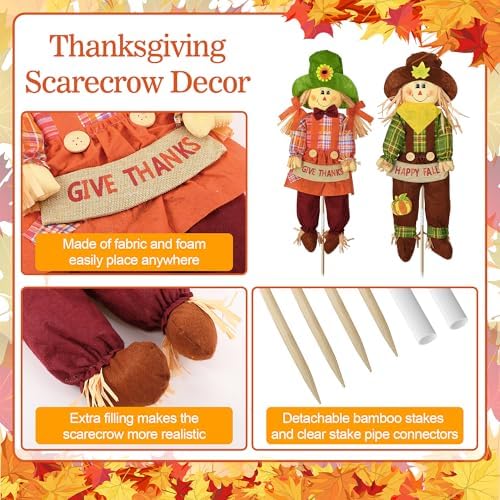 Meonum 2 Pack Fall Scarecrow Outdoor Decorations(Plaid,Stylea,70cm) - Image 4
