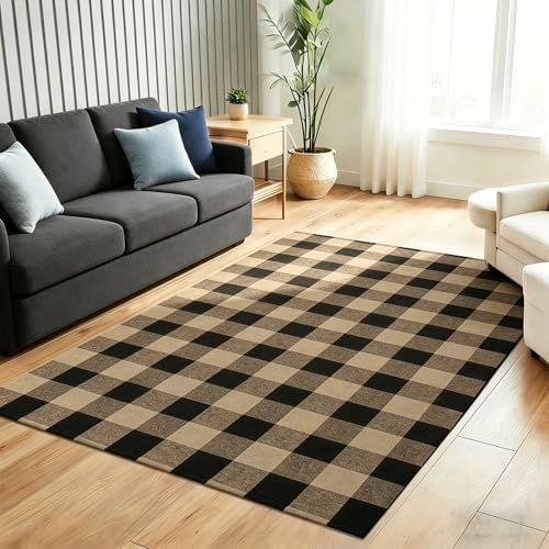 Fall Decor Buffalo Plaid Outdoor Rug 4x6 Ft Coffee and Black Checkered Area Rug Washable Indoor Outdoor Rugs for Porch, Entryway, Hallway, Kitchen, Living Room, Dining Room, Bedroom - Image 4