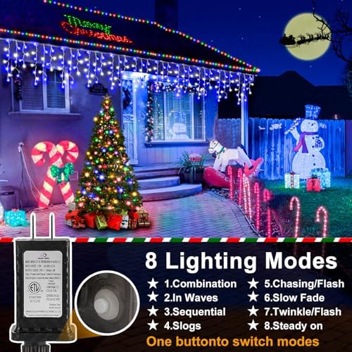 Christmas Lights Outdoor, 2 Pack Total 98FT 960 LED Ice Lights for Outside with 180 Drops 8 Modes Timer Memory, Plug in Waterproof for Holiday Eaves Yard Roof Party Decor (Blue and Cool White) - Image 2