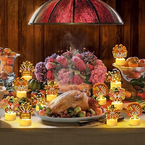 12 PCS Turkey Tea Lights Candles Thanksgiving Flameless Tealight Candles - Image 5