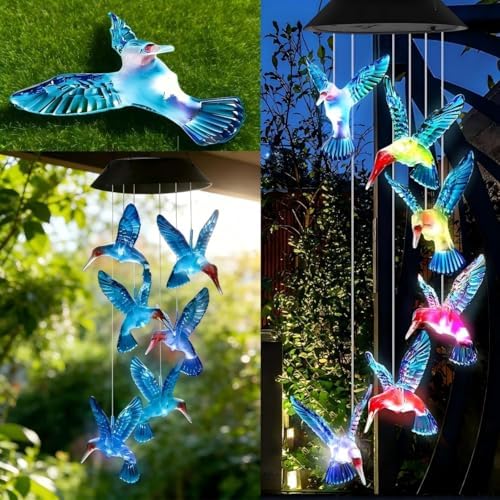 Solar Hummingbird Wind Chimes for Outside,Hummingbird Gift for Mom Grandma Girls,Waterproof Outdoor Solar Powered Lights for Garden Patio Yard Home Decor by AWENDIETOU