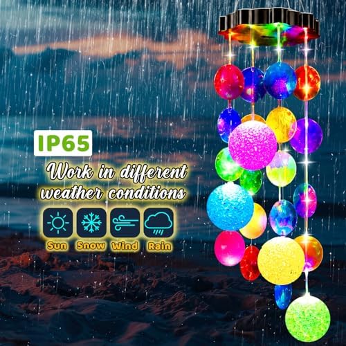 GlikCeil Solar Wind Chimes for Outside, 27.5inch Round Solar Powered Seashell Wind Chime Decorations Outside Waterproof Hanging LED for Yard, Porch, Patio, Party, Color Changing Lights - Image 5