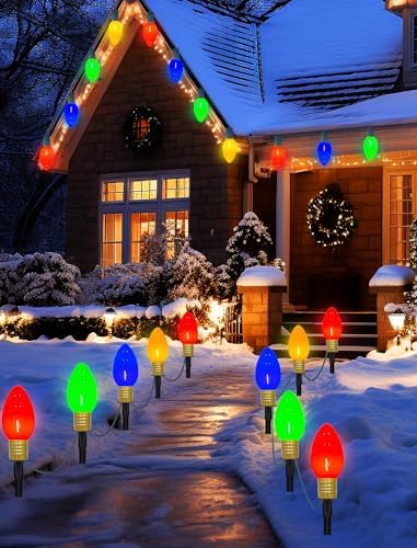 GOOTHY Jumbo C9 Christmas Pathway Lights Outdoor, 14Ft Outdoor Xmas Decorations Stakes Lights with 8 LED Jumbo Multicolor Bulb Christmas Walkway Lights for Outside Lawn Yard Garden Sidewalk Holiday - Image 5