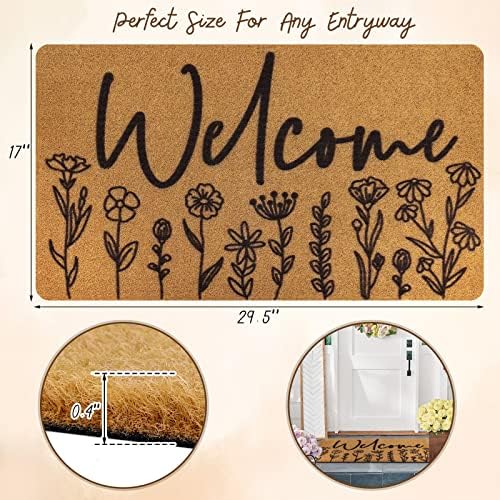 CiyvoLyeen Wildflower Welcome Door Mat, Flower Coir Doormat Spring Boho Decor with Non-Slip Backing Indoor Outdoor Home Entrance Floor Funny Porch Rug Housewarming Gift 29.5×17 Inches - Image 2