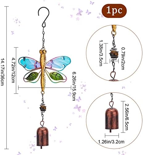 GORGECRAFT Dragonfly Wind Chime Metal Glass Music Wind Bell 14.2" Romantic Colorful Dragonfly Shaped Hanging Ornaments with Chime Gifts for Women Garden Patio Yard Party Indoor Outdoor Decorations - Image 2