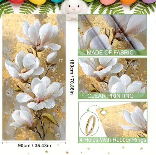 NYZE Magnolia Flowers Door Cover, 35.4 x 70.8 Inch Landscape Front Door Banner Backdrop, Porch Sign Garden Outdoor Indoor Front Door Decorations - Image 2