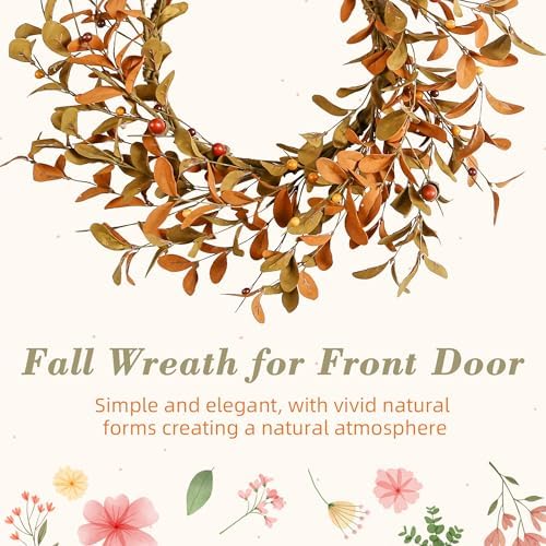 YNYLCHMX 20" Fall Wreath for Front Door, Brown Eucalyptus and Berry Decor - Image 4