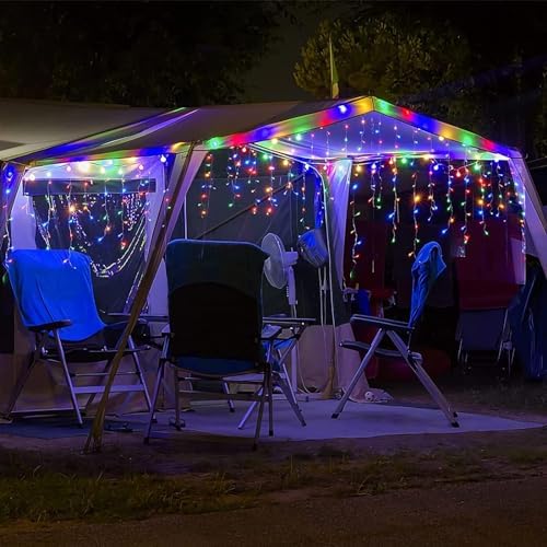 Solar Christmas Lights Outdoor Waterproof Christmas Decorations Curtain Lights 320LED 29.5ft 60 Drops, Solar Powered Rechargeable Fairy Lights for Party, Holiday, Wedding Decorations(Multicolor) - Image 2