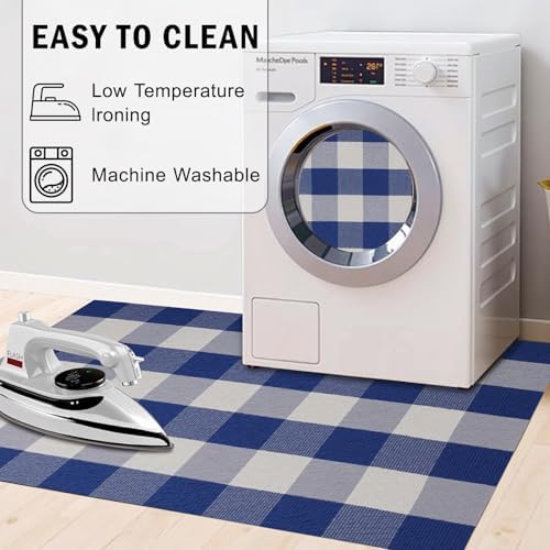 Buffalo Plaid Outdoor Rug 27.5" x 43" Blue and White Checkered Area Rug Washable Doormats Indoor Outdoor Rugs for Layered Front Door Mats, Porch, Entryway, Kitchen, Farmhouse - Image 7