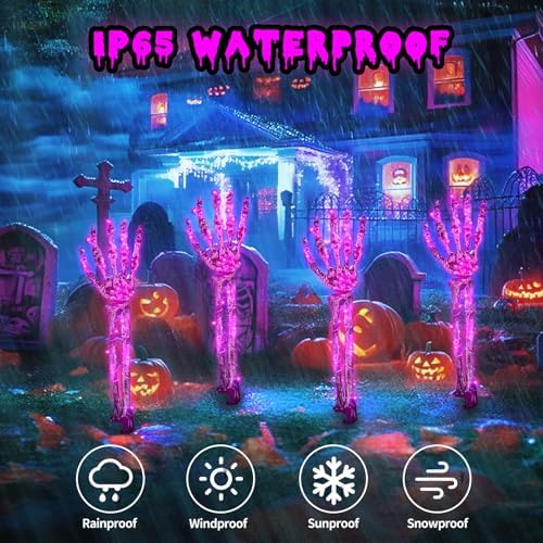 Halloween Decorations Outdoor,Solar 4 Pack Light Up Skeleton Arm Decorations,120 LED Purple & Orange Lights with 8 Modes,Halloween Skeleton Arm String Lights for Porches Yards Gardens Lawn - Image 4
