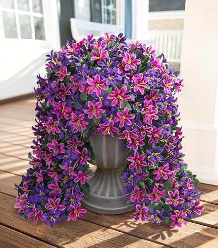 Ivydale Artificial Fake Hanging Flowers Plants for Outdoors Decoration, UV Resistant 2PCS Faux Lily Flower Vines for Home Patio Porch Balcony Garden Yard, Mixpurple - Image 2