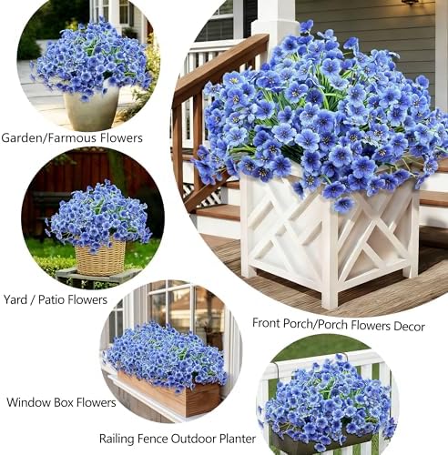 20 Bundles Artificial Flowers for Outdoors,UV Resistant Fake Flowers with Plastic Plants,Silk Faux Fowers for Outdoor Planters,Fake Realistic Flowers Window Box Front Porch Hanging Basket Decor-Blue - Image 3