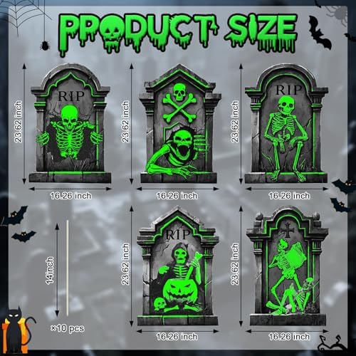 25.2in Halloween Tombstones Outdoor Decor Glow in The Dark - 5PCS Large Tombstones for Graves Halloween Gravestones Decorations Yard Signs - Image 2
