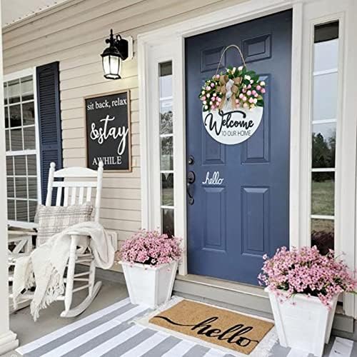 Spring Summer Welcome Wreath for Front Door, Farmhouse White Welcome Sign - Image 6