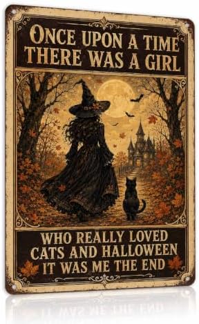Halloween Metal Art Sign Girl Who Loved Cats Vintage Wall Decor by Unknown