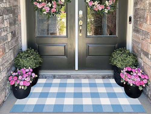 BUAGETUP Front Porch Rug 24"x51"Light Blue and White Washable Outdoor Rug - Image 6