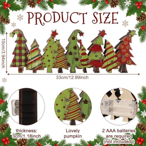 Yousoontic Christmas Tree Decor Table Centerpieces, Green and Red Wooden Sign Decorations with LED Lights 3D Block, Light up 3D Green Monster Ornament for Tabletop Mantel Desk Table Home Office Party - Image 4
