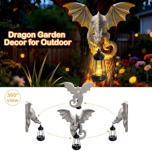 Solar Dragon Tree Hugger Garden Statue, Wall Hanger Dragon Figurine Decor - Image 3