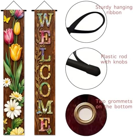 Nuxovilar Welcome Floral Wooden Porch Banners 12x70 Inches Polyester - Image 3