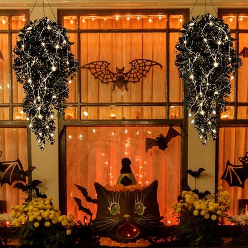 RECUTMS Artificial Black Hanging Flowers with Light for Halloween Decor 2Pc - Image 5
